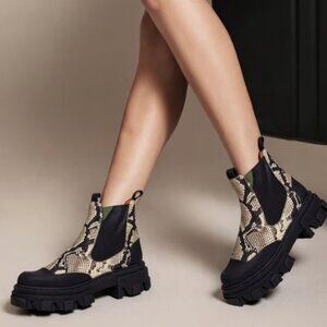 Ganni snakeskin print leather ankle boots, sz 38
